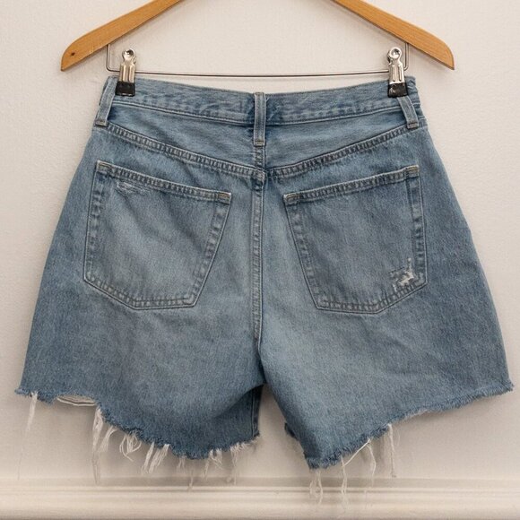 UNIQLO High Rise Distressed Denim Shorts Raw Hem Light Wash 100% Cotton - Picture 2 of 3